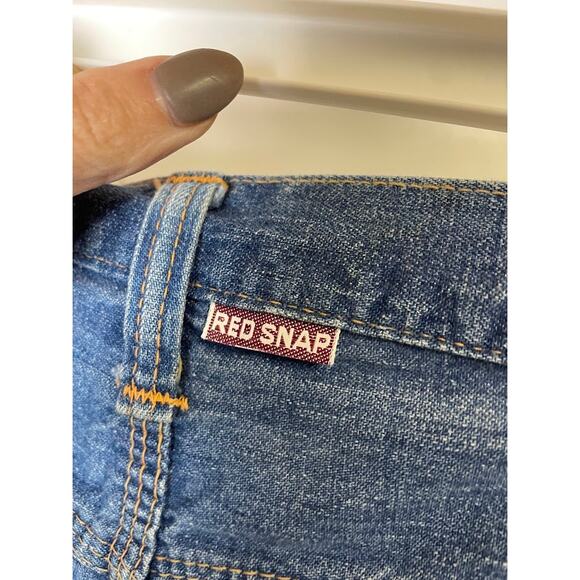 Vintage Red Snap Flare Jeans 1970s High Waist Wide Leg Bell Bottom Jeans Size 6 - Picture 8 of 16